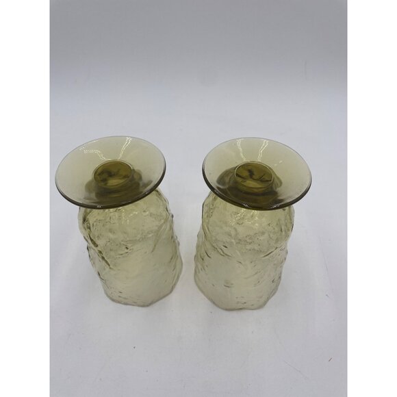 Set Of 2 Vintage Textured Morgantown Crinkle Green Yellow Glass Goblets/Footed T - Picture 3 of 3